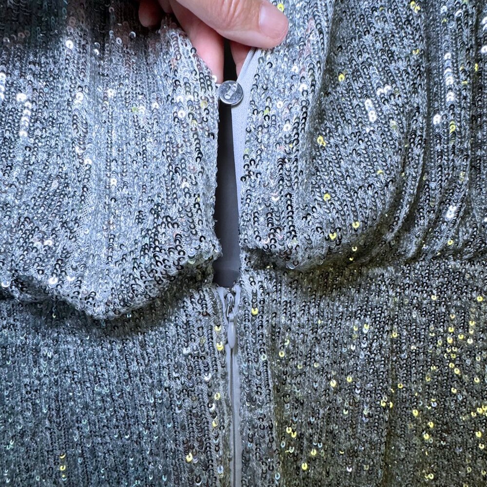 Ann Taylor Silver Sequin Midi Dress Shimmer Cocktail Party Size 14 NEW - Picture 12 of 12